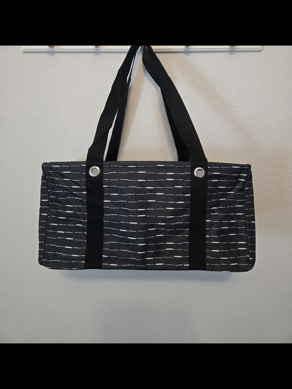 thirty-one Medium Black Tote with White Dash Pattern